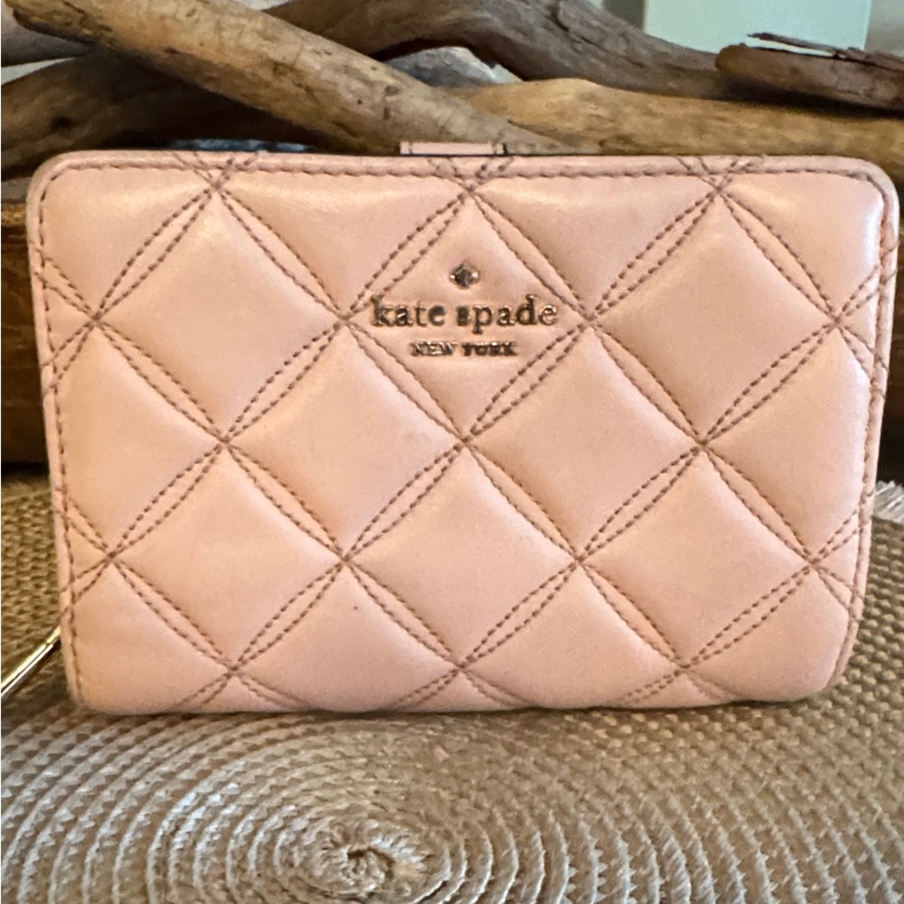 kate spade Quilted Leather Zip Wallet — Pale Pink